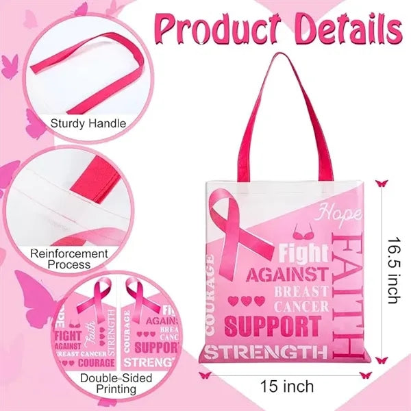 Breast Cancer Awareness Pink Laminated Tote - Screen Print