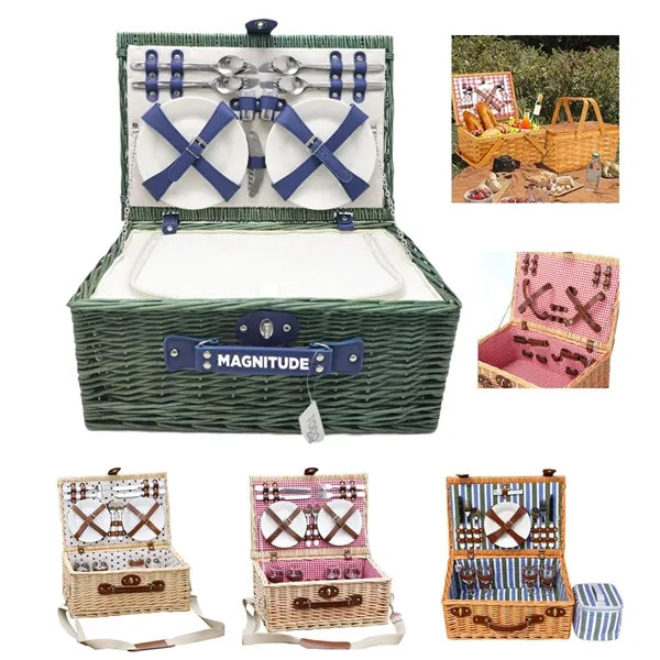 Rattan Woven Picnic Basket with Cutlery
