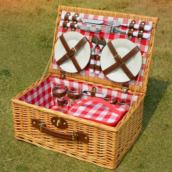 Rattan Woven Picnic Basket with Cutlery