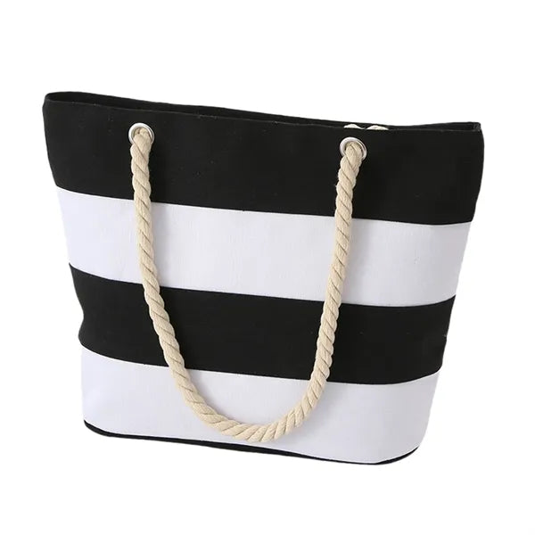 Full Color Burlap Rope Striped Canvas Tote Bag