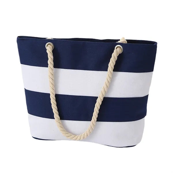 Full Color Burlap Rope Striped Canvas Tote Bag