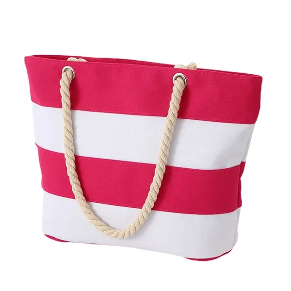 Full Color Burlap Rope Striped Canvas Tote Bag