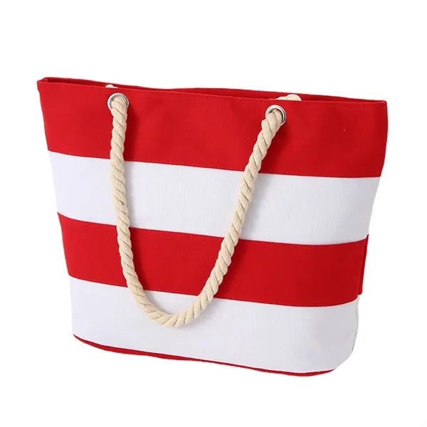 Full Color Burlap Rope Striped Canvas Tote Bag