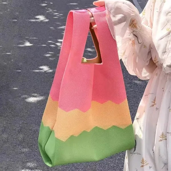 Knitted Daily Tote Handbag Crochet Shopping Grocery Bag