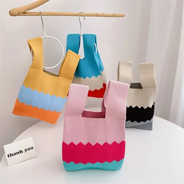 Knitted Daily Tote Handbag Crochet Shopping Grocery Bag