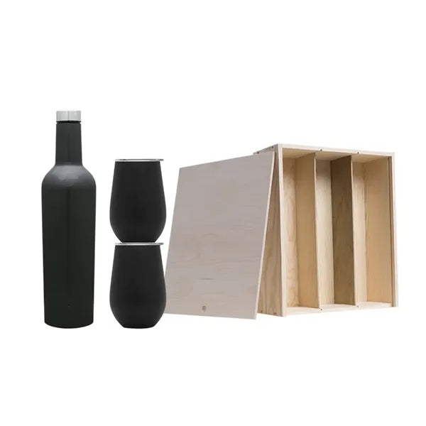 Wine Growler & Tumbler Set with Wooden Box and Bottle Slot
