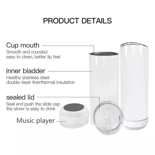20oz Music Speaker Tumbler With Straw