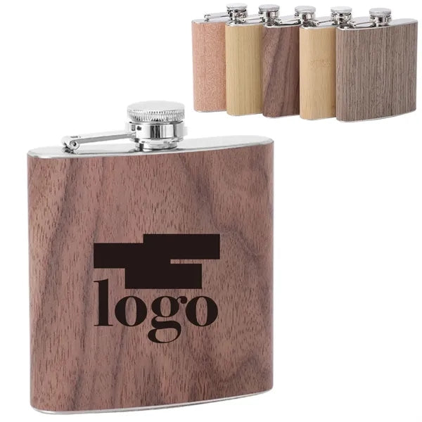 6Oz Wood Grain Stainless Steel Hip Flask