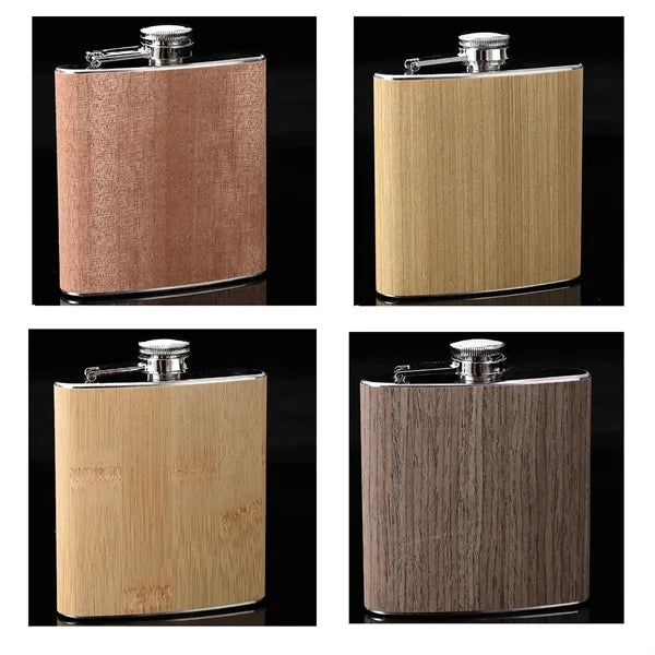 6Oz Wood Grain Stainless Steel Hip Flask