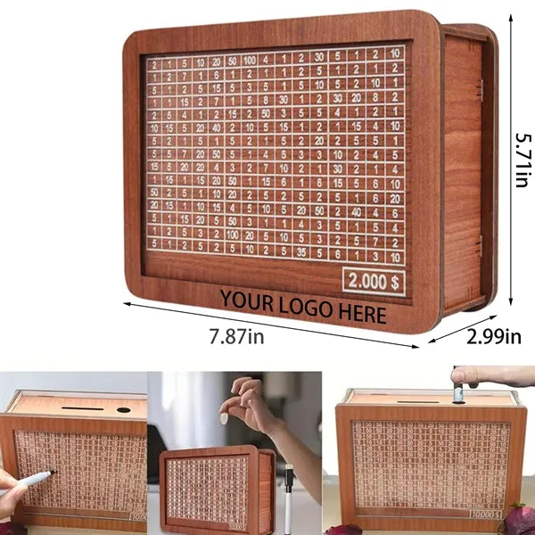 Wooden Money Saving Box Piggy Bank with Target and Counter