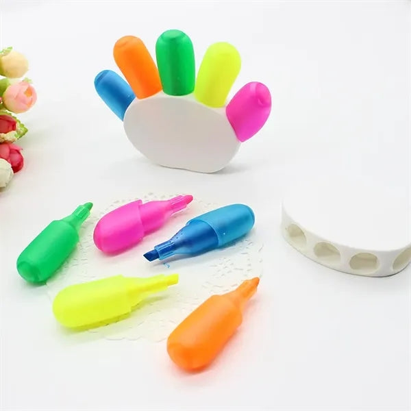 Highlighter Cartoon Finger Shape Five-Color Palm Marker