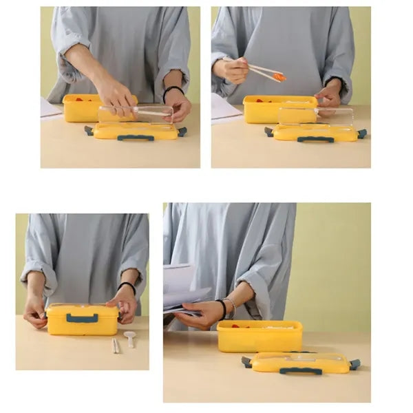 1L Thickened Portable Insulated Lunch Box (With Cutlery Set)