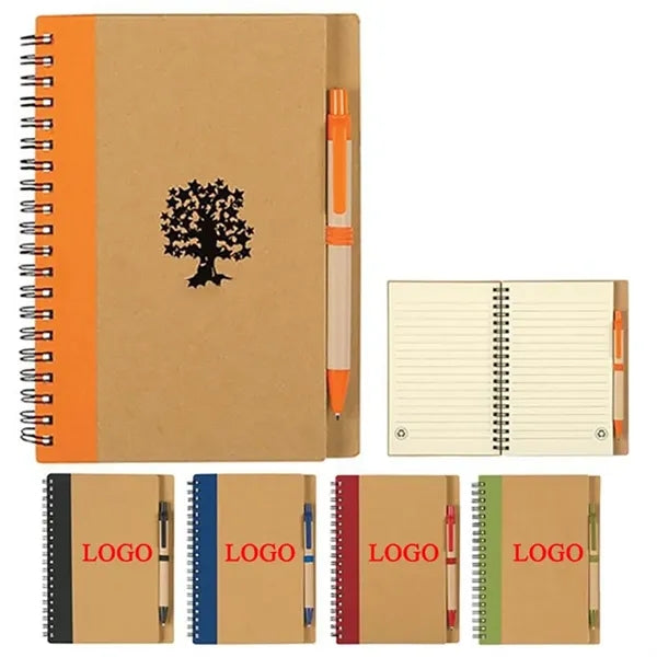 Eco-Inspired Hardcover Spiral Notebook & Pen 5"x7"