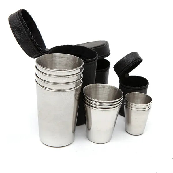 4pcs Camping Cups With Cover Set