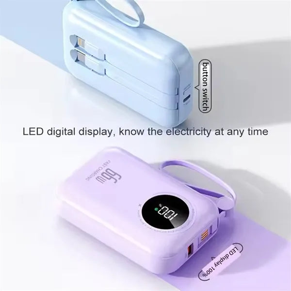20000 mAh 22.5W Fast Charging Powerbank with Built-in Cable