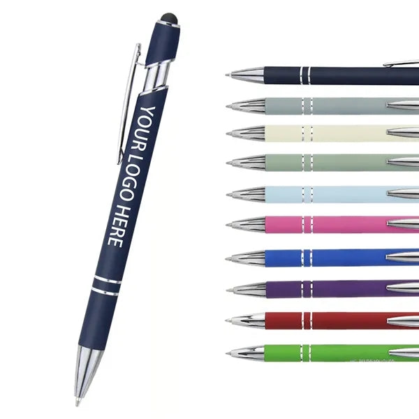 Rainbow Rubberized Soft Ballpoint Pen with Stylus