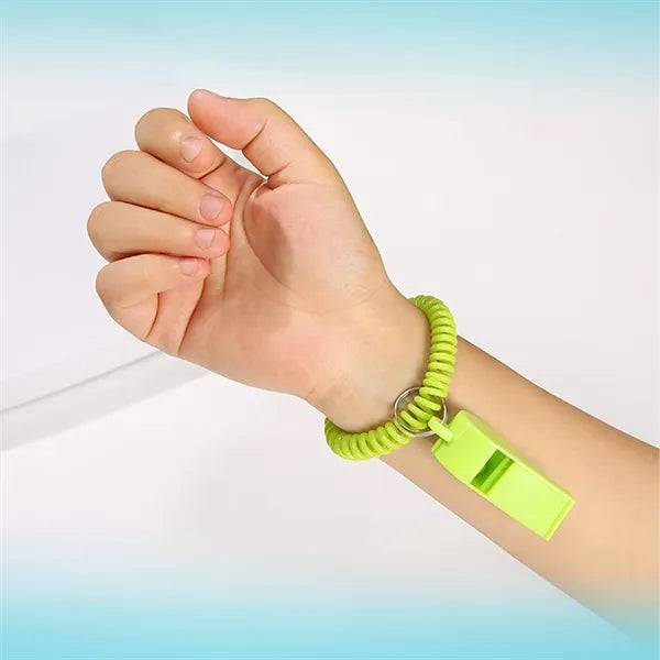 Sport Whistles With Stretchable Coil Wrist Keychain Ring