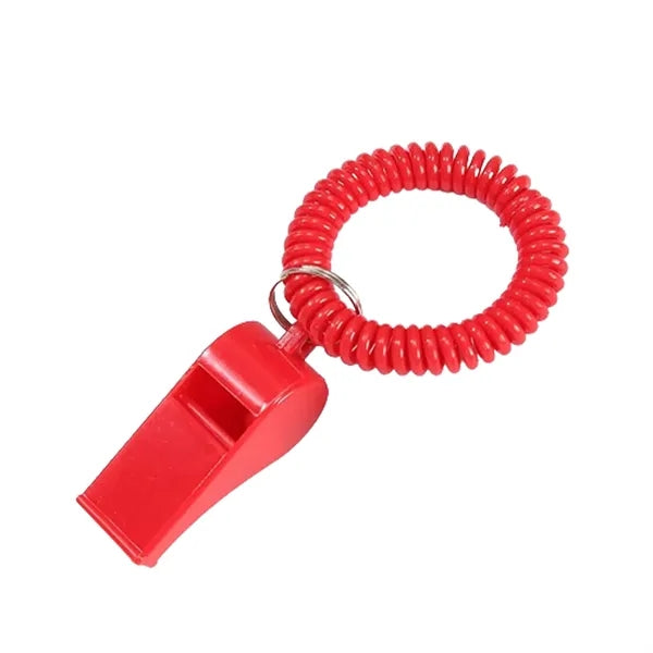 Sport Whistles With Stretchable Coil Wrist Keychain Ring