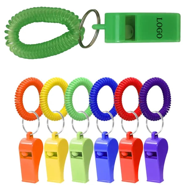 Sport Whistles With Stretchable Coil Wrist Keychain Ring