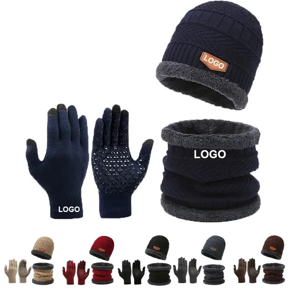 Winter Knit Beanie Hat Scarf Gloves Set