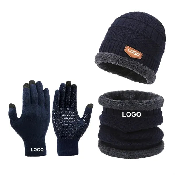 Winter Knit Beanie Hat Scarf Gloves Set