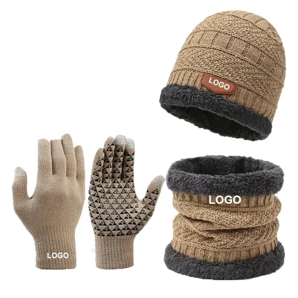 Winter Knit Beanie Hat Scarf Gloves Set