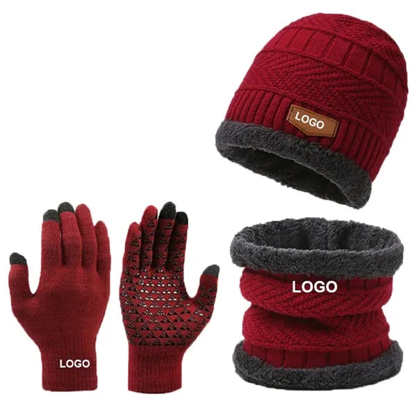 Winter Knit Beanie Hat Scarf Gloves Set