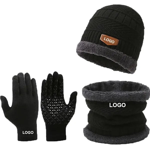 Winter Knit Beanie Hat Scarf Gloves Set