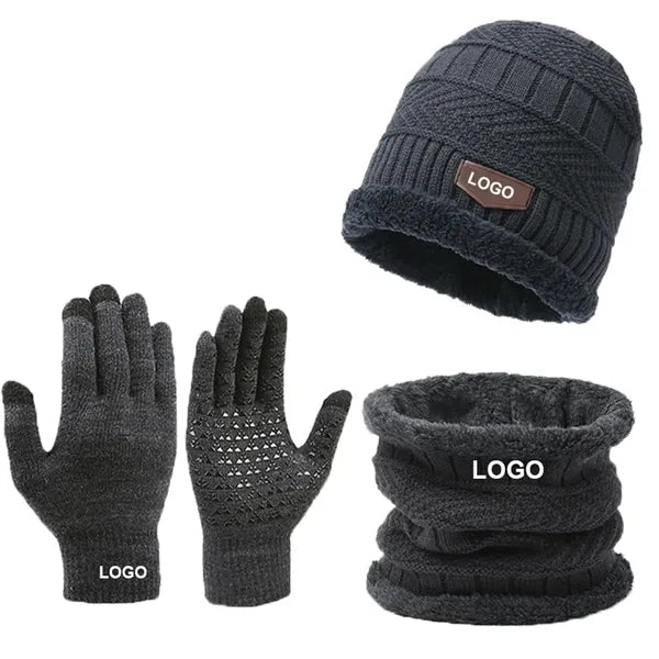 Winter Knit Beanie Hat Scarf Gloves Set