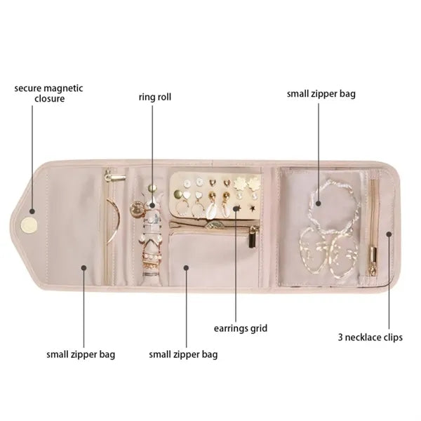Travel Jewelry Organizer Case Foldable Roll Bag for Journey