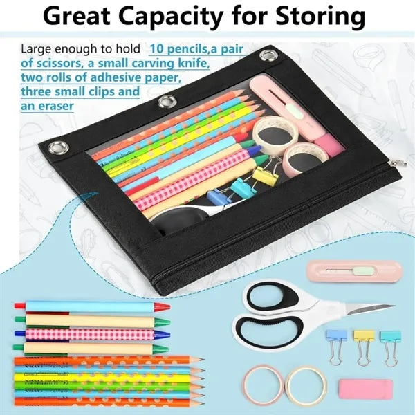 Pen Pencil Pouch with Clear Window for 3 Ring Binder