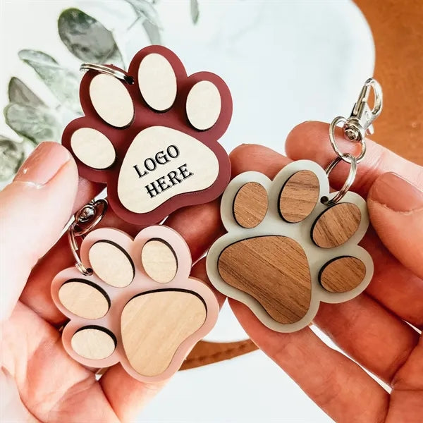 Wooden Paw Print Keychain
