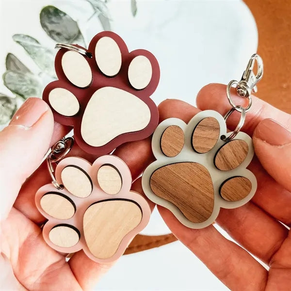Wooden Paw Print Keychain
