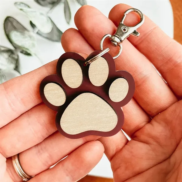 Wooden Paw Print Keychain