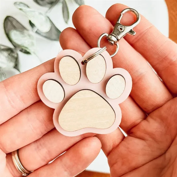 Wooden Paw Print Keychain