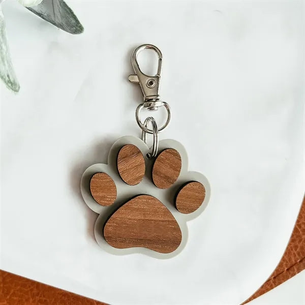 Wooden Paw Print Keychain