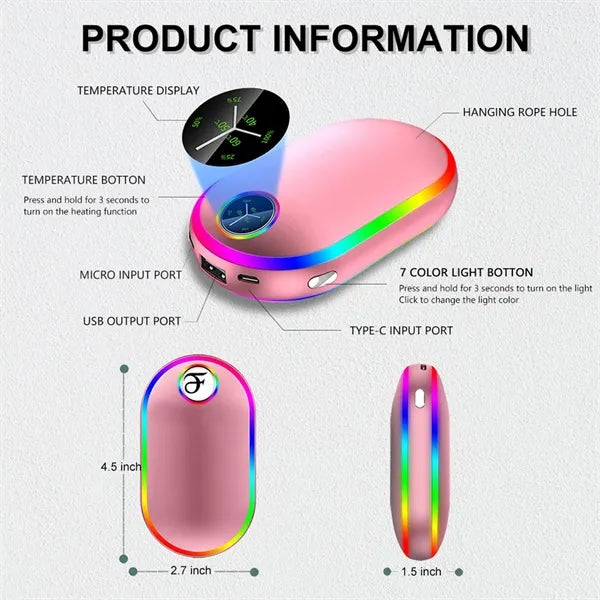 7 Changing Colors Light Hand Warmer-10000 mAh