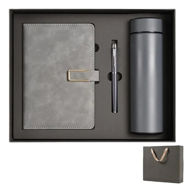 A5 Leather Notebook Thermos Bottle With Pen Set Gift