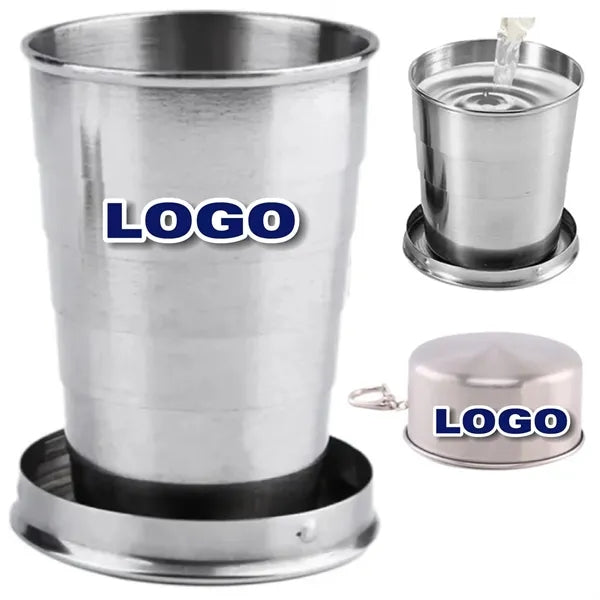 Stainless Steel Camping Mug Folding Cup With Keychain