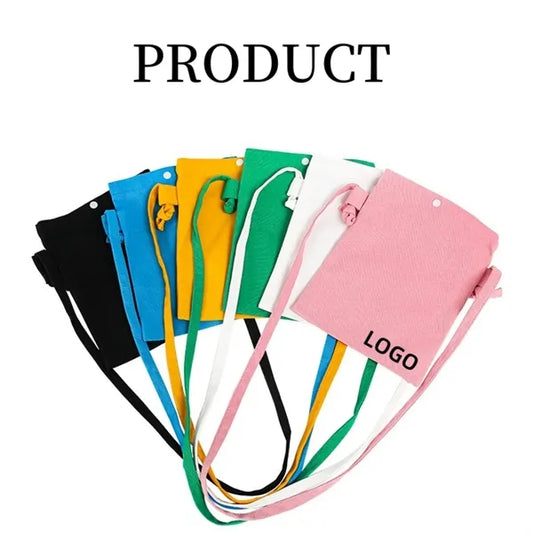 Mini Canvas Crossbody Mobile Phone Bag Simple Solid Color