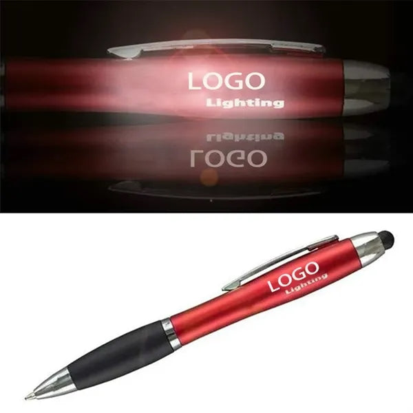 3-in-1 Plastic Ballpoint Pen w/Stylus & Logo LED Flashlight