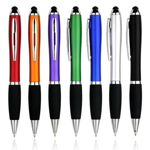 3-in-1 Plastic Ballpoint Pen w/Stylus & Logo LED Flashlight