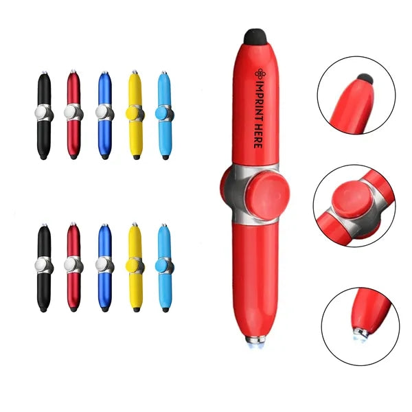 Luminous fidget spinner pen with rotating light and stylus