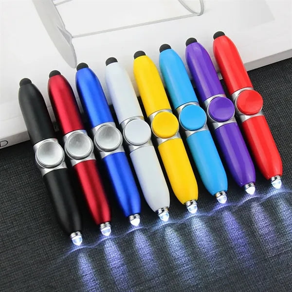 Luminous fidget spinner pen with rotating light and stylus