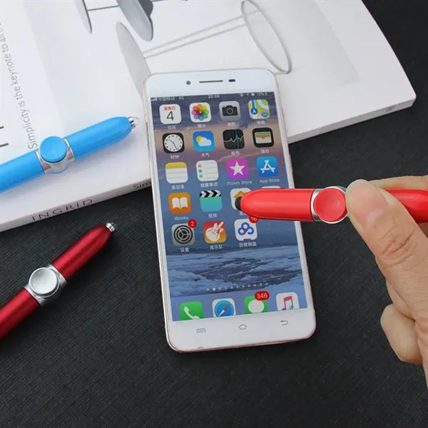 Luminous fidget spinner pen with rotating light and stylus