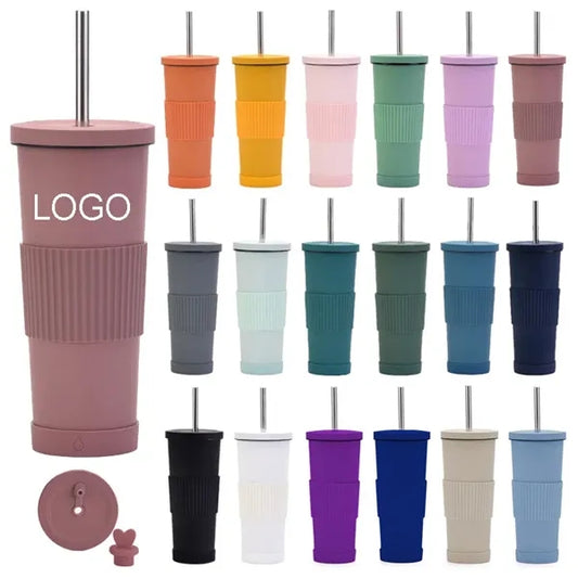 30 oz Stainless Steel Straw Tumbler with Non-slip Cover