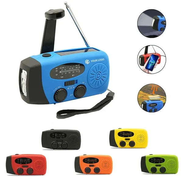 Emergency LED flashlight power bank hand crank solar radio