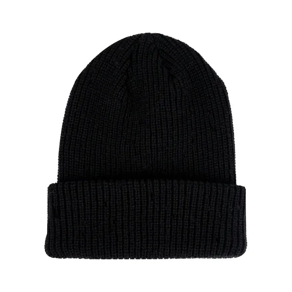 Cuffed Knit Beanie With Faux Leather Patch