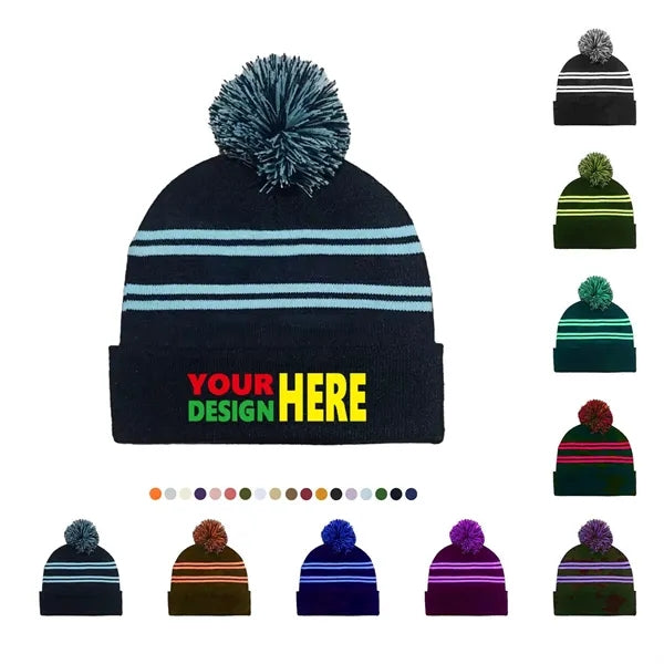 Acrylic Knit Beanie Cap With Pom