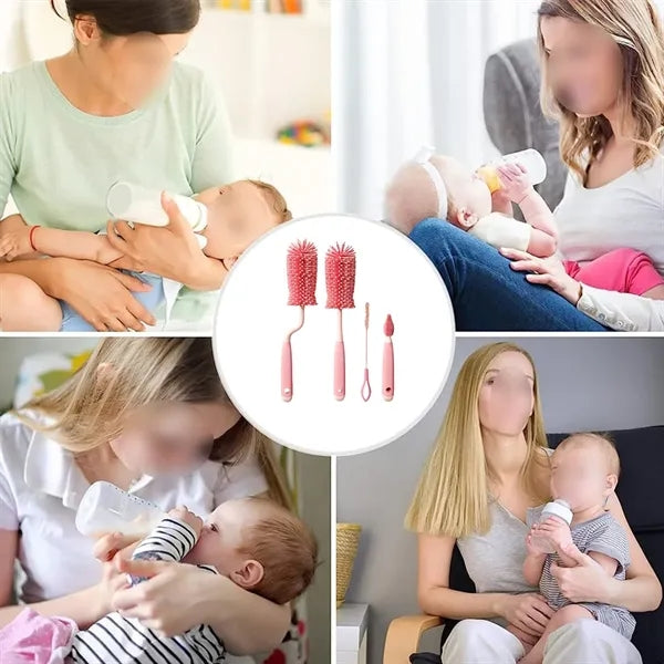 4-in-1 BPA-Free Soft Silicone Baby Bottle Teat Brush Set
